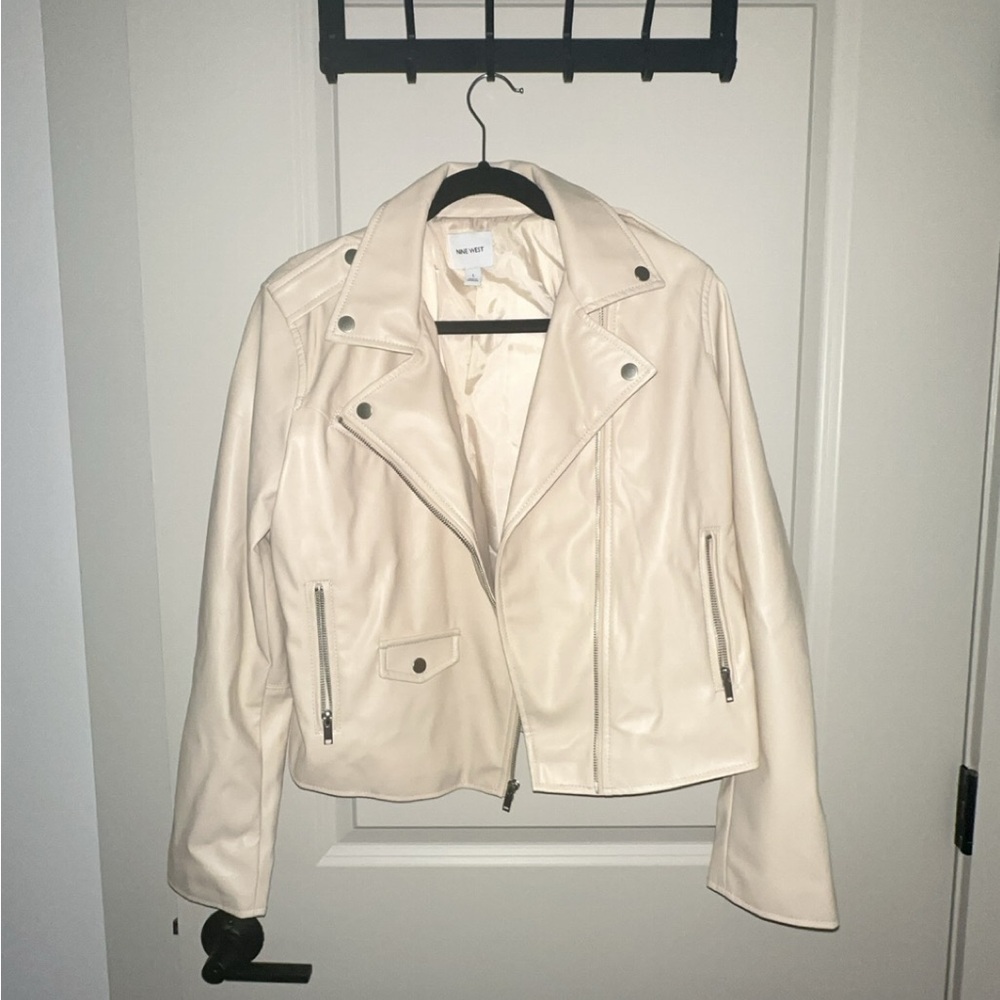 Nine West Cream Faux Leather Moto Jacket